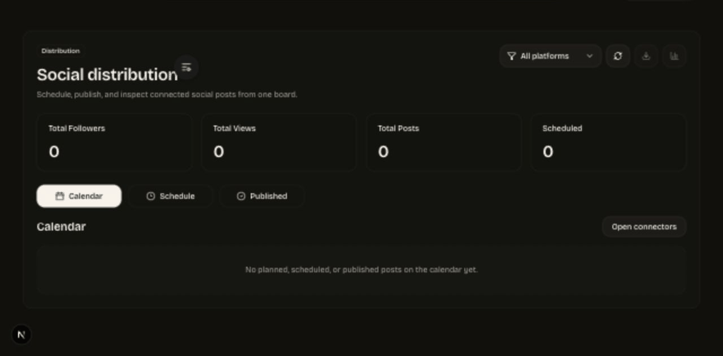 Mova-se entre as visualizações Calendário e Agenda no quadro de distribuição social ao vivo.